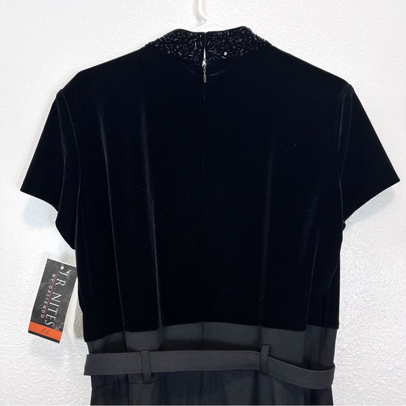 Jumpsuit Black Faux Velvet Top Beaded Belted VTG New JR Nites - Picture 4 of 8